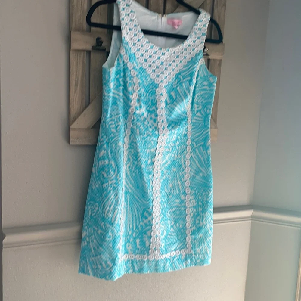 Lilly Pulitzer sleeveless dress 4 Teal blue and white - Picture 1 of 8